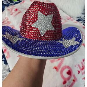 New Women's July 4th Cowgirl Rhinestone Embellished Hat One Size Fits Most USA